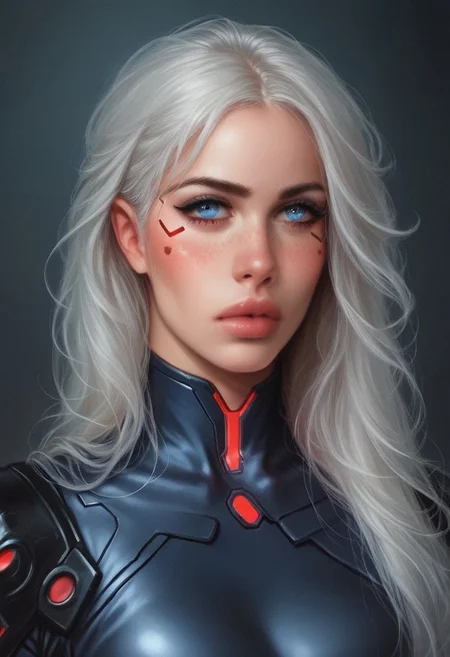 (((realistic))),(((realistic background))),(((reality))),(realistic skin:1.2),((masterpiece)),((best quality)),((highres)),bokeh,<lora:add_detail:1>, cinematic, (master piece), (best quality), (ultra-detailed), very aesthetic, illustration, perfect composition, intricate details, (best quality, hires textures, high detail:1.2), cyberpunk edgerunners, RAW photo, 8k uhd, film grain, cosplay, white wig, night, neon lights, Destroyed mega cities, hovering in a helicopter, holding a rifle, wearing a latex transparent suit, covered in blood . Heroine has a mesmerizing shy young face with Freckles, light blue eyes, almond-shaped eyes, Gray/Silver long layered Hair style, fair skin, hourglass body, a sloppy and disheveled appearance, pouting and blushing in embarrassment. (((full-clothed))), ((long big sword in hands, sword in hands))
BREAK
strange world background score_9, score_8_up, score_7_up, score_6_up, source_cartoon, rating_explicit, Expressiveh, (((((portrait))))), dynamic pose