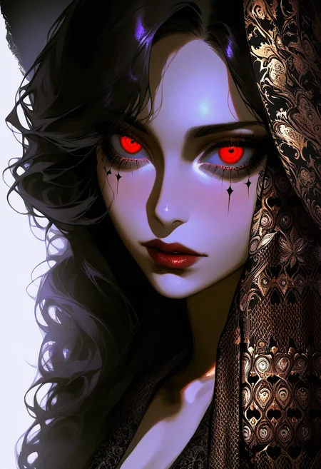 Gothic style masterpiece,high score,great score,absurdres,  ., a close up of a red eye with a white spot in the center of the eye and a black spot in the center of the eye [27],, <lora:br3k1ngd0un:1>,(br3k1ngd0un, realistic, Clarice Beckett, international gothic, dark shadows),, unmoving pattern [3], <lora:Haut3C0t0ur3V01:0.6>, (haut3c0t0ur3v01, style, haut3c0t0ur3, Alexander McQueen, fantastically gaudy),, synchromism [3], Luxury, Gold, silver, black, purple . Dark, mysterious, haunting, dramatic, ornate, detailed