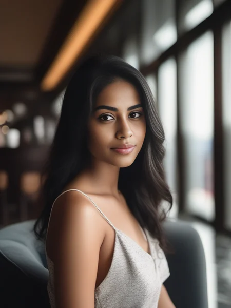 desiespresso, woman, natural lighting, high resolution, film grain, studio quality, in a hotel lobby, full body, black hair, detailed pretty face, <lora:DesiCoffeeSDXL:0.3>