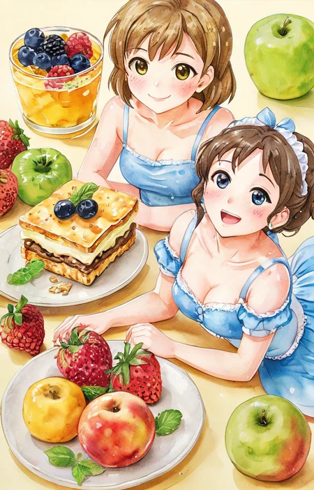 masterpiece,best quality,<lora:tbh32-sdxl:0.9>,illustration,food portrait of idolmaster cinderella girls,