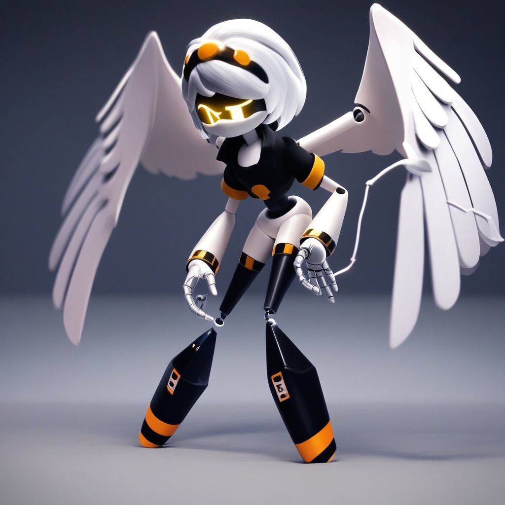 score_9, vmd, robot, white hair, short hair, wings