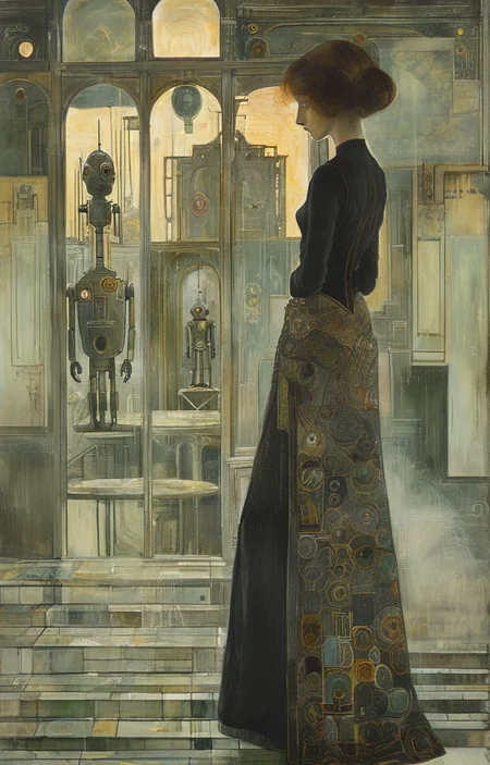 masterpiece,best quality,<lora:tbh267-sdxl:0.9>,illustration,style of Jan Toorop portrait of Housework robots
