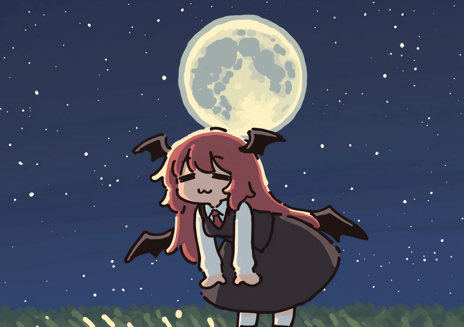 masterpiece, best quality, very aesthetic BREAK muji \(uimss\), 1girl, solo, koakuma, small breasts, flying, leaning forward, = =, \:3\, star \(sky\), wings, full moon,
<lora:noob05-Kyora-san-unet only-jan31-step00002464:1>