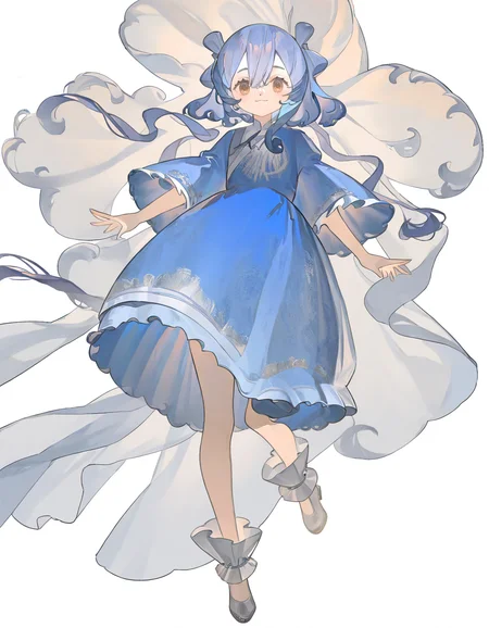 1girl,solo,looking at viewer,simple background,white background,jiangyalu,blue hair,blue dress,brown eyes,smile,<lora:jiangyalu-000014:1>,full body,<lora:fanggeCL-000024:1>,, masterpiece, best quality, very aesthetic, absurdres,newest, incredibly absurdres,