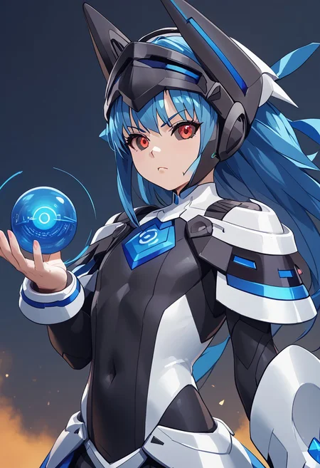 score_4,score_5,score_6,score_7_up,score_8_up,score_9 ((masterpiece,best quality,ultra detailed,highres,HD,4k:1.2)),
1 femboy,((solo,solo focus)),boy focus,face focus,petite,young,
robot,android,
blue hair,red eyes,black sclera, helmet,head gear,armor,bodysuit,covered navel,orb, serious,