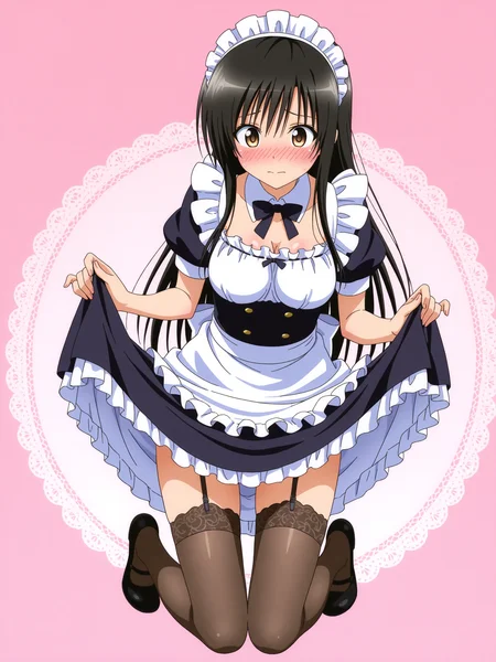 <lora:Kotegawa:1>,kotegawa,thighhighs,maid,skirt lift,full body,shy,