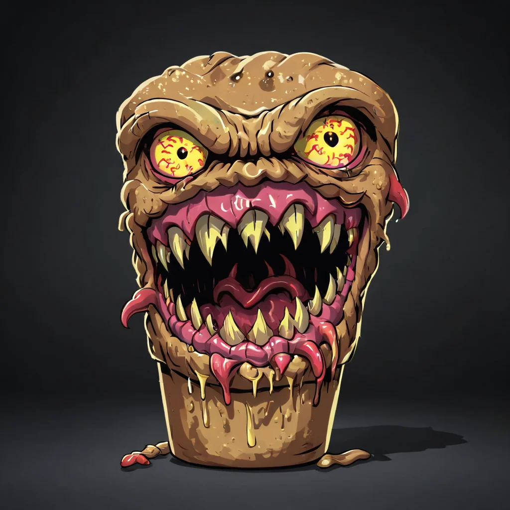 <lora:monster_foodXL:0.8>,monster_food,
no humans, open mouth, solo, ellow eyes, tongue, fangs
