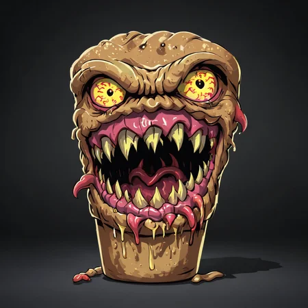 <lora:monster_foodXL:0.8>,monster_food,
no humans, open mouth, solo, ellow eyes, tongue, fangs