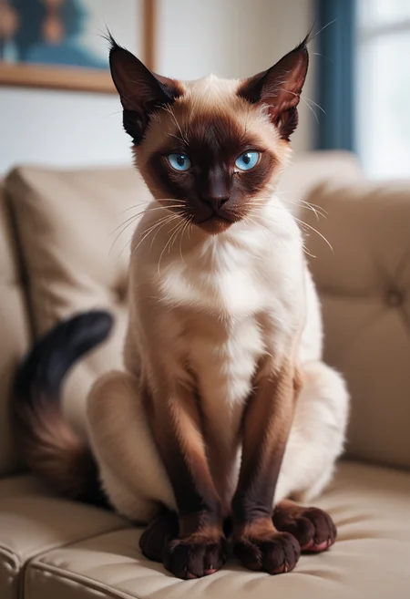 score_9, score_8_up, score_7_up, score_6_up, score_5_up, score_4_up,  source_furry, no humans, hud_si4mese_c4t, blue eyes, whiskers, tail, siamese cat, furry, <lora:siamese:0.7>, blurry background, looking at viewer, sitting, couch