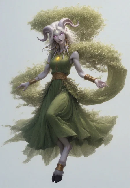 (absurdres, highres, best quality, masterpiece:1.4), 
score_9, score_8_up, score_7_up, score_6_up, 
detailed, 
detailed body, 
detailed face, 

(culDraenei, 
female, 
purple eyes, 
no sclera, 
no pupils, 
athletic, 
tall, 
slim, 
pale skin,
grey skin, 
long ears),

loose long green dress,  
yellow pendant, 
sleeveless, 

cheerful, 
(((full body))), 
posing, 
floating, 

(((white background, plain background))), 
(((no objects in background)))