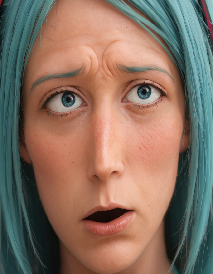 <lora:merriviuselfmeme_owned_pony:1.4> merriviuselfmeme_owned, shock, concern, wide eyes, slightly parted lips, hatsune miku