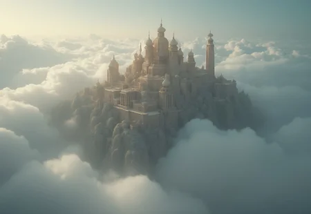 HIGHLY DETAILED[(an ancient CITY in the clouds,a dream world shifting landscapes, and ethereal creatures, Captured with a Hasselblad X2D 100C and an 80mm f/1.9 lens, hyper-realistic textures, soft studio lighting, elegant shadows, styled for a Vogue beauty editorial, incredible realism, creamy bokeh, ultra-detailed textures, perfect lighting],