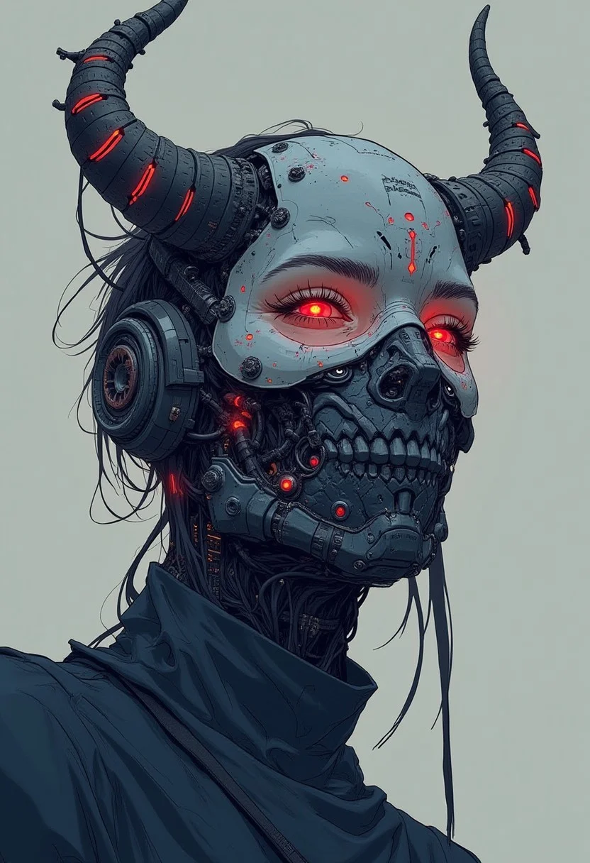 (S1n0z1ck style) An illustrated image of a cybernetic mask with horns. flat color