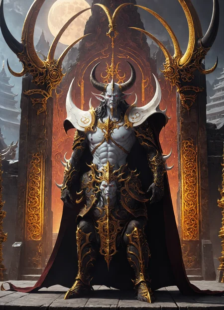 Demon God, temple background, Scince Fiction, Cross, horns, GHTEN <lora:derv-GHTEN-SDXL-000003:0.7>