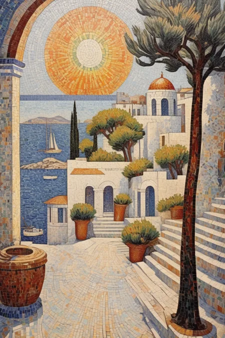 <lora:Paul Signac Style:1>Paul Signac Style - bodrum paul signac in roman mosaic