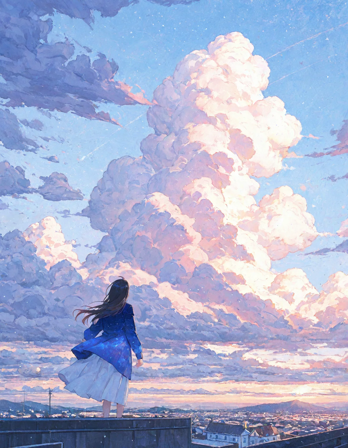 atnr, 1girl, Notary Woman, she is magnificent, at Twilight, Cartelcore, clouds, contours, cosmic, creases, dark, deep, diffused, hair, pale, sense, suggesting, terraces, <lora:ATNR_V1.1_Lokr_f4_warmup_stable_decay:1>