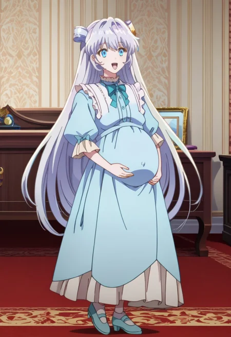 score_9, score_8_up, score_7_up, best quality, masterpiece, 4k, perfect lighting, very aesthetic, anime, anime coloring, official art, anime screencap,
OverallDetail, fFaceDetail, 
bedroom, happy, huge pregnant belly, hand on belly,
Dia, blue eyes, very long hair,
Dia_Undercover, blue eyes, silver hair, very long hair, full body,
<lora:Pregnant Bump:1>