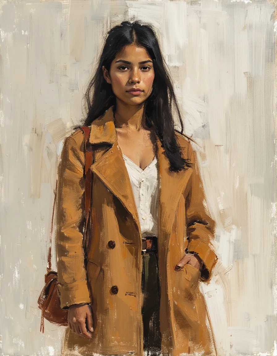 sketch painting head and shoulders portrait of a well-dressed Inuit young adult in downtown summer Toronto fashionable detailed outfit with rich colors