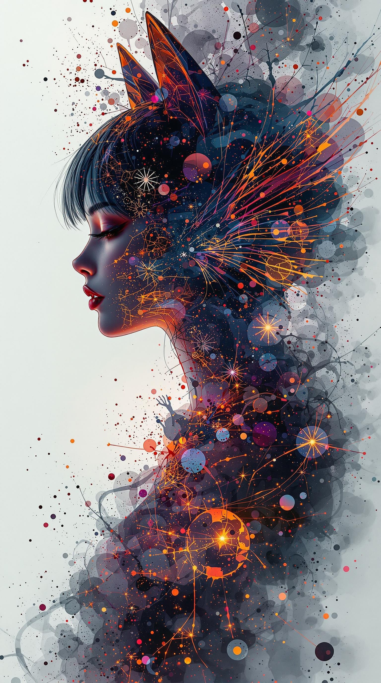 A mesmerizing double exposure masterpiece by the talented trio of Andreas Lie, Bojan Jevtic, and Ashley Wood. The central focus isa hauntingly beautiful silhouette of an anime woman with wings and captivating cat ears, illuminated by Andreas Lie's imaginative vision and bathed in mystical glow. The ethereal realm backdrop comes to life through Bojan Jevtic and Ashley Wood's artistic brilliance, teeming with vibrant oil splashes and an immersive atmosphere. The invisible backdrop crackles with energy, highlighting the unparalleled versatility of these artists. In 8K resolution and lifelike lighting, this extraordinary artwork masterfully blends conceptual, graffiti, and poster styles with intricate, maximalist elements, showcasing the unparalleled versatility of these artists. This breathtaking, poster, painting, photo, illustration, typography, graffiti, cinematic, fashion, portrait photography, vibrant, conceptual art, 3d render