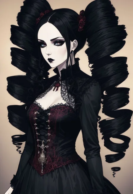 Gothic style Gothic style beautiful woman, solo, twintails, full body <lora:xl_mega_twin_drills-1.0:0.8> . Dark, mysterious, haunting, dramatic, ornate, detailed . Dark, mysterious, haunting, dramatic, ornate, detailed
