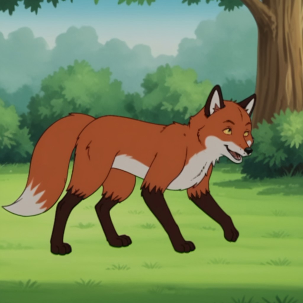 score_9, score_8_up, score_7_up, score_6_up, score_5_up, score_4_up, source_furry, foxfrnkln, semi-anthro, male, fox, red-orange fur, yellow sclera, black eyes, outside, standing, all fours, in a forest