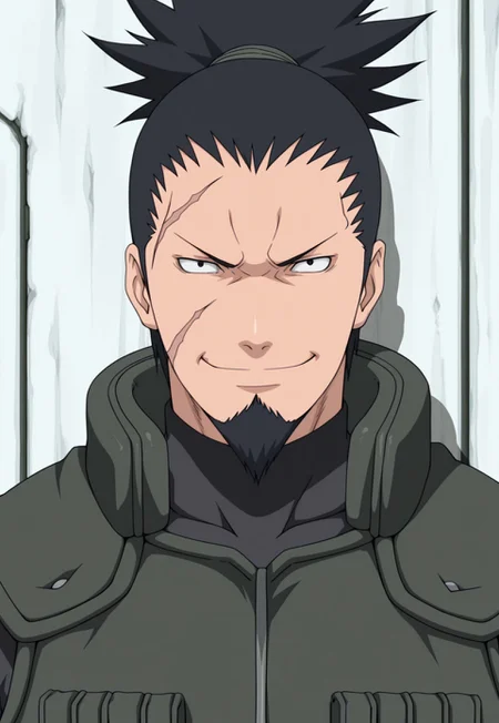 solo, masterpiece, modern, new, 1boy, male, masculine face, daddy looking face,

NarutoShikaku, black hair, ponytail, scar, beard, vest, looking at viewer, headshot, smiling