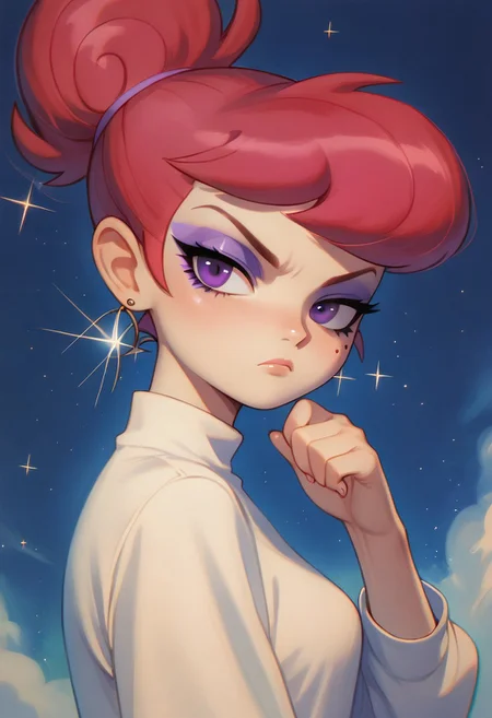 score_9, score_8_up, score_7_up, BREAK,
(1girl is main focus:2), pale, eyeliner, purple eyes, interesting hand pose, concentrated expression, medium close up, (doing stylish dance move:1.7), fairycore aesthetic, unique, serious, and deadpan demeanor, iconic fashion style, the dark and macabre aesthetic