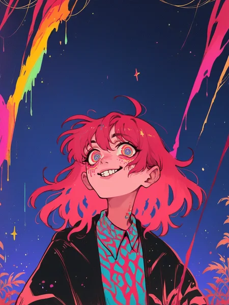 score_9, score_8_up, score_7_up, score_6_up, score_5_up, score_4_up, <lora:f3nn3rXLP:0.9> f3nn3r, 1girl, colourful, pink, blue, black, red, trippy