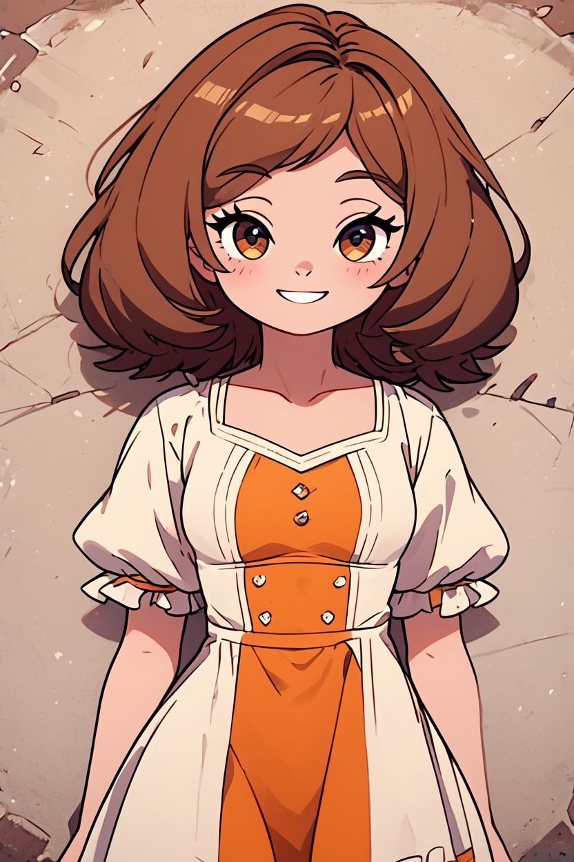 score_9, score_8_up, score_8, medium breasts, (curvy), cute, eyelashes,       BREAK, , zzEdel, brown eyes, medium hair, brown hair, short hair,   dress, collarbone, puffy short sleeves, <lora:EdelFrieren_PDXL:1.0>,  , BREAK, smile, looking at viewer, cowboy shot, ,,, embedding:zPDXL, Expressiveh, ,,, <lora:CuteToonPDXL:0.8>, <lora:SDXLFaeTastic2400:0.5>, <lora:Expressive_H-000001:0.4>,