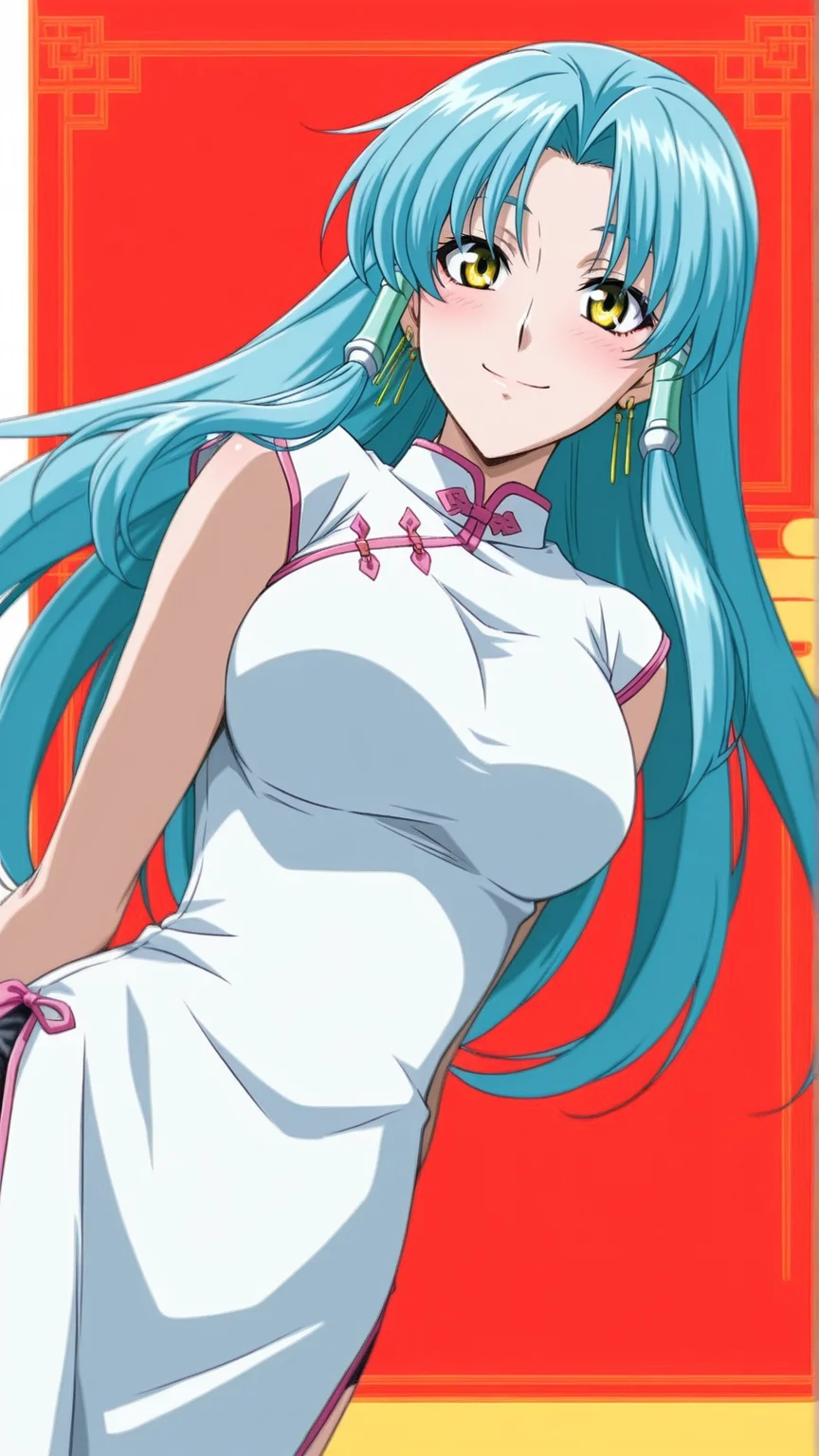 source_anime, general, best quality, masterpiece, 1girl, <lora:Glacies_ill_v1.1:1> glacies\(srw\),hair tubes, blue hair,yellow eyes, large breasts,long hair,earrings, jewelry,china dress, happy, (embarrassed:0.8), dynamic pose, dutch angle,
