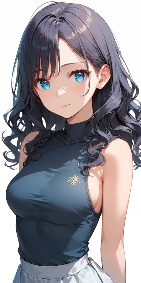 score_9, score_8_up, score_7_up,source_anime, high res image,masterpiece,best quality,women,middle breasts,cute face,clear skin,shiny hair,ultra detailed eyes,simple background, <lora:wavy hair_pony_V1.0:0.8> wavy hair