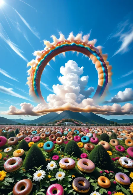 donut drop from sky a lot, rainbow
