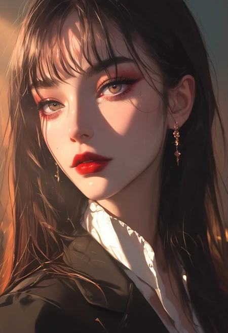 masterpiece,best quality, highly detailed, score_9, score_8_up, score_7_up, score_6_up, source_cartoon,
BREAK
1girl, 34 years old, slim waist, large natural breasts with slight sagging, braless, pale skin, light makeup (dark red lips, sharp eyeliner, defined eyebrows), long black hair, straight strands, tight black suit (semi-transparent blouse, pencil skirt), garter belt, stockings, high heels, cold expression, looking straight ahead, extreme close-up on face and upper body, office setting, bright lighting, rich details, soft shadows, intense focus, raw power dynamics
BREAK
dynamic light, warm_light, vibrant colors warm_colors, soft focus, high contrast, textured surfaces, depth of field, golden hour lighting, dramatic shadows, rich details, nature-inspired color palette, playful composition.