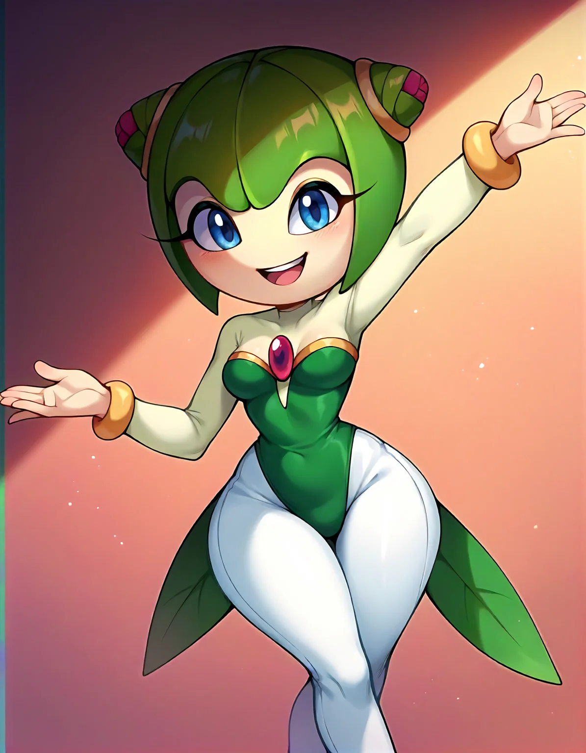 score_9, score_8_up, score_7_up, score_6_up, score_5_up, score_4_up, (Source furry), (rating safe), , 1girl, solo, (clothing:1.5), smile, happy, dancing, green clothes, <lora:cosmo_ponyXL_epoch_2:1>, cosmotheseedrian, flora fauna, green hair,, wide hips, thin waist, athletic, flat stomach, lean, medium breasts