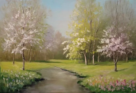 rm oil style spring landscape with trees, happy colors, happy beautifull place.