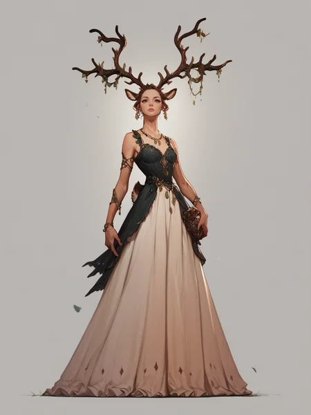 score_9, score_8_up, score_7_up, score_6_up, score_5_up, score_4_up, <lora:j14nXLP:0.8> j14n, 1girl, dress, antlers