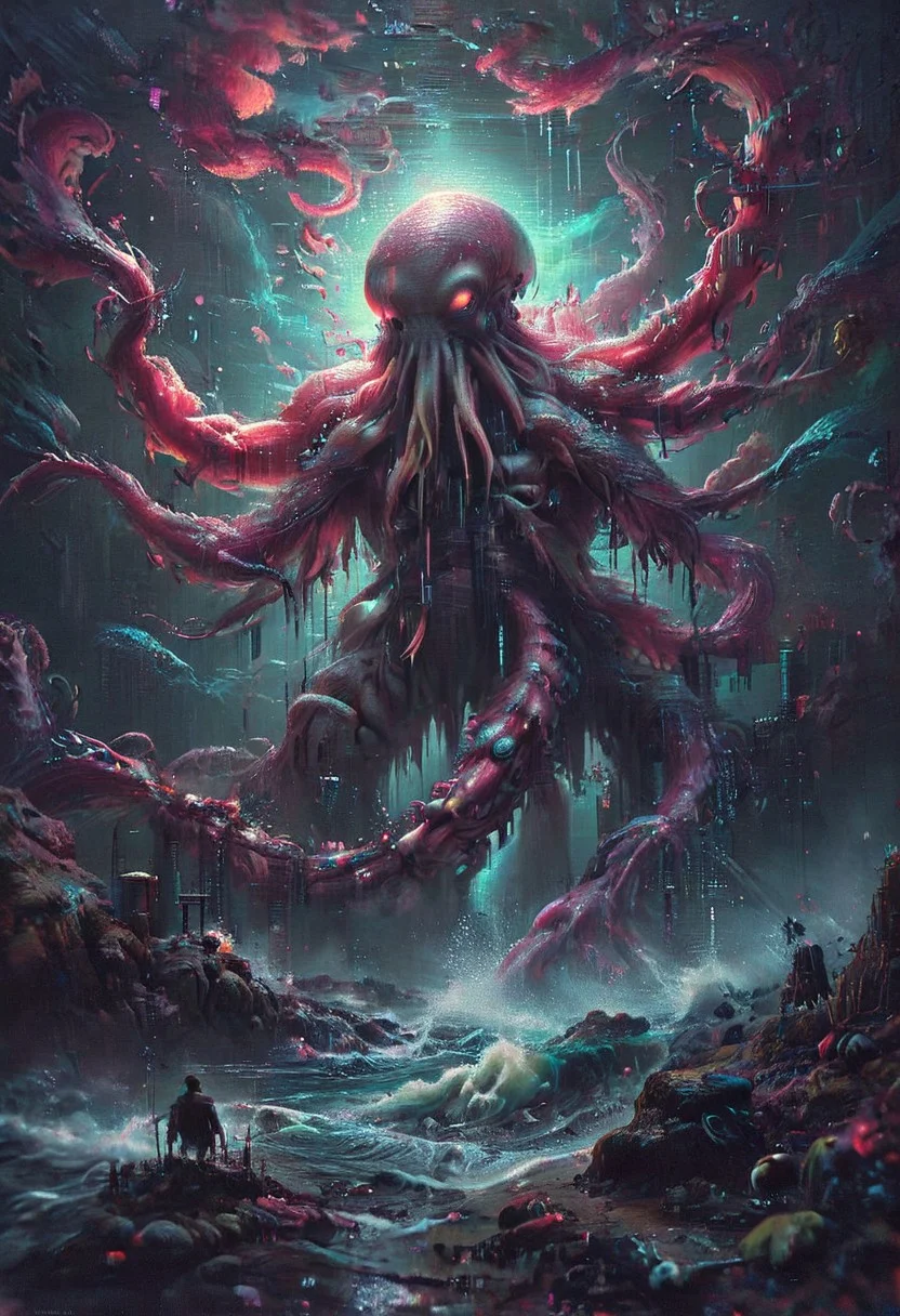 glitchstyle, glitch, flickering, digital, glitch style,
cinematic giant kraken