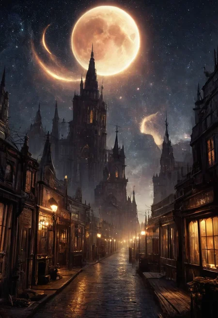 score_9, score_8_up, score_7_up, celestial promenade, the horror of stars, twilight sunshine, cityscape masterpiece, realistic, best quality, cosmic horror, Style-Volumetric, MJgothic, bright horror, s0lar