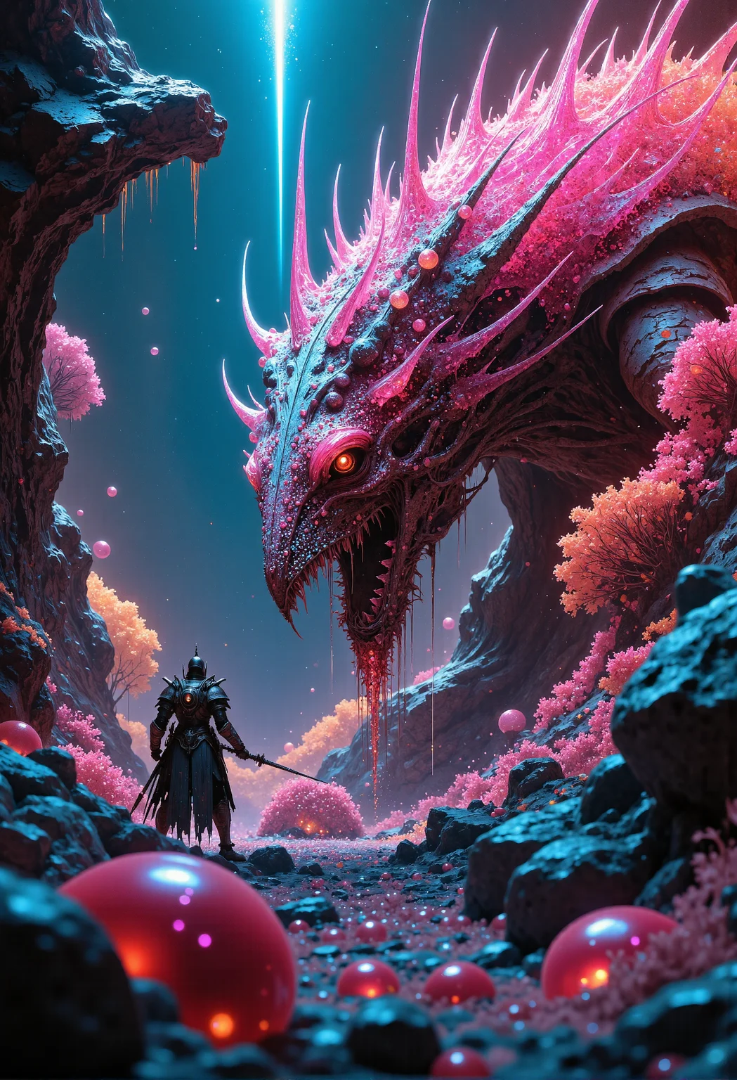 cinematic photo . Visualization: Within the body, a fierce battle rages between a new virus and the body's immune system. The scene is dynamic and intense, with the virus depicted as sinister, spiky invaders, while the immune cells are portrayed as valiant warriors, equipped with shields and weapons, fighting relentlessly to protect and defend their host. hyperdetailed photography, masterpiece, best quality, high quality, highres, ultra-detailed, best quality, 8K, high resolution, extreme detail, theW3iRDi3Sv2, monster, creature,  <lora:artisketchyfs-v02.safetensors:0.5>, <lora:Elden_Ring_-_Yoshitaka_Amano.safetensors:1.0>,  <lora:The Weirdies [Flux]_R.safetensors:1.0>,   . 35mm photograph, film, bokeh, professional, 4k, highly detailed