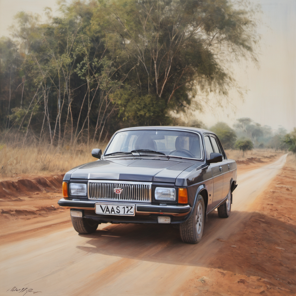 a painting of vaz_3102 on dusty road, large strokes  <lora:gaz_3102_SDXL:0.8>