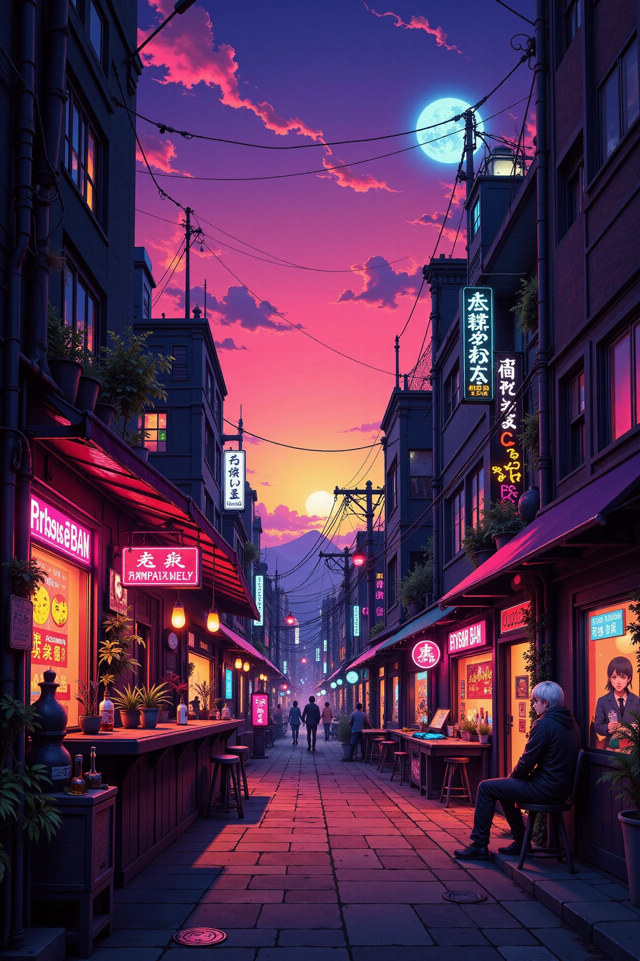 a cyberpunk bar in a futuristic street anime landscape, sunset, woman, very intricate, very detailed, sharp, bright, colorful, <lora:Hand v2:0.5> <lora:Anti-Blur:1><lora:Insane Detail Slider:0.25>  <lora:flux.1_lora_flyway_Epic-detail_v2:0.3> <lora:fluxenhancer:0.25> <lora:ROWER:0.6> <lora:flux-charmer-v1-1:0.4>  <lora:Crazy_Horror:0.6> cr3z1h0rr0r