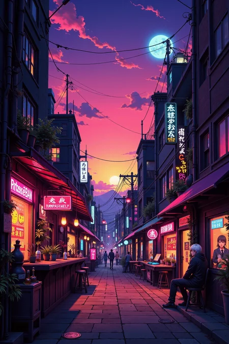 a cyberpunk bar in a futuristic street anime landscape, sunset, woman, very intricate, very detailed, sharp, bright, colorful, <lora:Hand v2:0.5> <lora:Anti-Blur:1><lora:Insane Detail Slider:0.25> <lora:flux.1_lora_flyway_Epic-detail_v2:0.3> <lora:fluxenhancer:0.25> <lora:ROWER:0.6> <lora:flux-charmer-v1-1:0.4> <lora:Crazy_Horror:0.6> cr3z1h0rr0r
