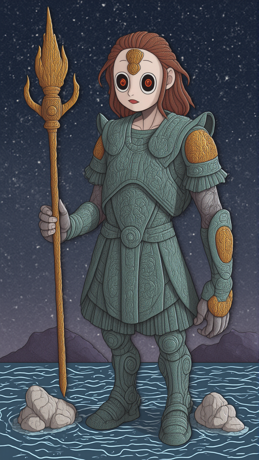 <lora:KawaiisStyle:1>kawaii style The Automaton Talos, the giant bronze protector of Crete. A massive, towering figure made entirely of bronze, with glowing eyes. He stands on the shores of Crete, ready to hurl boulders at approaching ships.