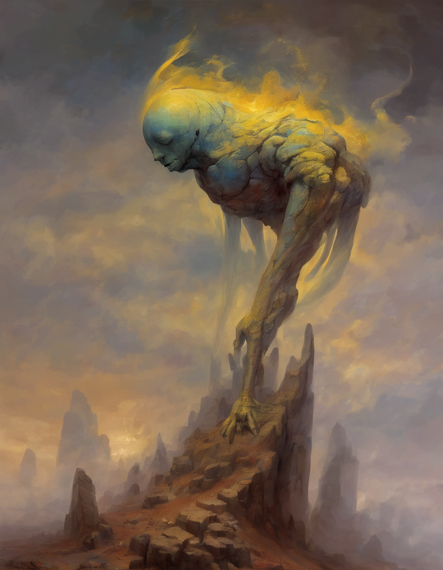 <lora:ptm0-000007:0.8>ptm0 abstract creature swirling around breaking apart stone fragment whirlwind fantasy art surreal oil painting beksinkski