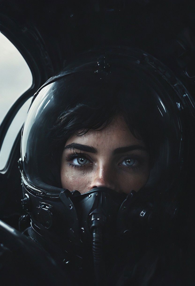 Create a vivid description capturing the essence of a close-up photograph inside the cockpit of a sleek, matte-black futuristic jet in flight. Highlight the discernible details: the pilot, confidently and mischievously smiling, with focused eyes locked onto the target. Convey a sense of high-speed motion, surrounded by billowing neon-pastel clouds, encapsulating the exhilarating and dynamic atmosphere within the cutting-edge aircraft.
 very detailed, atmospheric haze, Film grain, cinematic film still, shallow depth of field, highly detailed, high budget, cinemascope, moody, epic, OverallDetail, gorgeous, 2000s vintage RAW photo, photorealistic, candid camera, color graded cinematic, eye catchlights, atmospheric lighting, skin pores, imperfections, natural, shallow dof