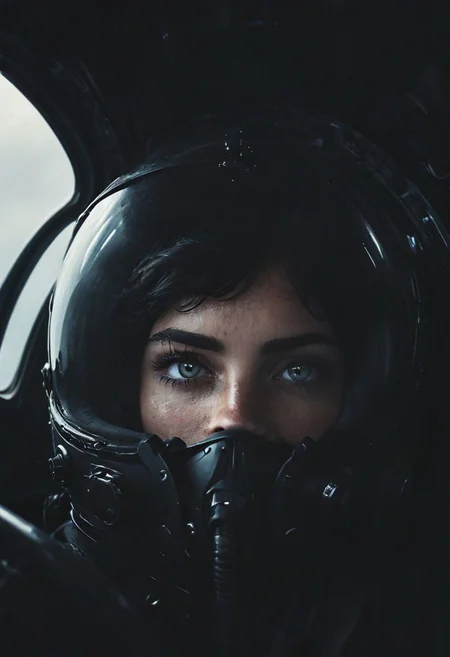 Create a vivid description capturing the essence of a close-up photograph inside the cockpit of a sleek, matte-black futuristic jet in flight. Highlight the discernible details: the pilot, confidently and mischievously smiling, with focused eyes locked onto the target. Convey a sense of high-speed motion, surrounded by billowing neon-pastel clouds, encapsulating the exhilarating and dynamic atmosphere within the cutting-edge aircraft.
 very detailed, atmospheric haze, Film grain, cinematic film still, shallow depth of field, highly detailed, high budget, cinemascope, moody, epic, OverallDetail, gorgeous, 2000s vintage RAW photo, photorealistic, candid camera, color graded cinematic, eye catchlights, atmospheric lighting, skin pores, imperfections, natural, shallow dof