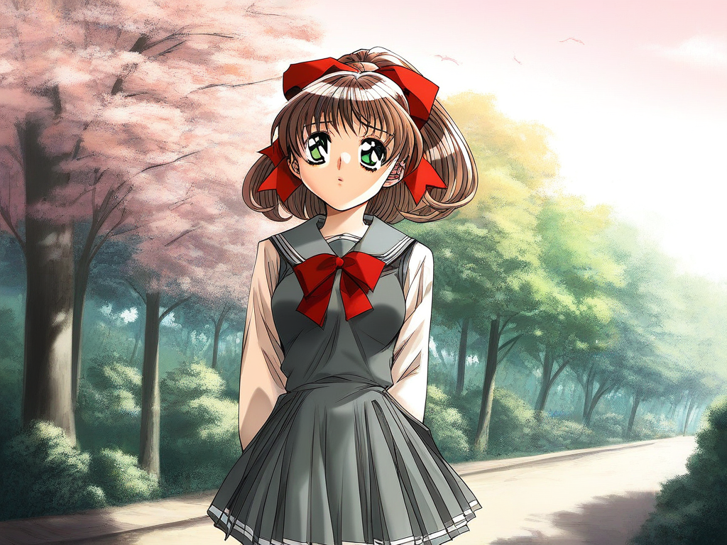 score_9, score_8_up, score_7_up, source_anime, rating_explicit, BREAK <lora:Sunohara_Suzuha_XL:0.9> Sunohara_Suzuha, brown hair, green eyes,  medium hair, ponytail, medium breasts,
1girl, solo, day, sky, tree, school uniform, outdoors, long sleeves, dress, skirt,