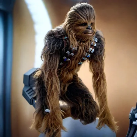 Chewbacca1024, a furry humanoid, full body, squatting, in a spaceship, detailed eyes, highly detailed, photography, ultra sharp, film, bokeh, professional, 4k <lora:Chewbacca1024:0.8>