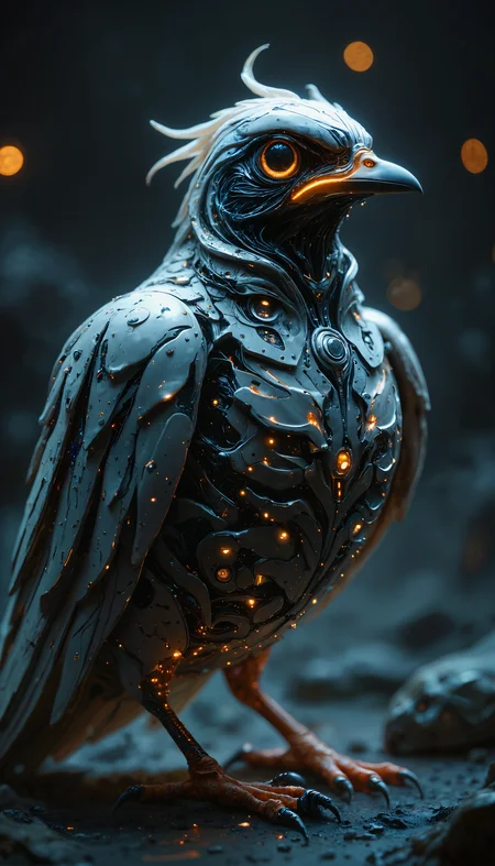 score_9, score_8_up, score_7_up, BREAK, cybernetic corruption, no-humans, bird with cybernetic skin and implants., detailed realistic skin, perfection style, perfectionstyle