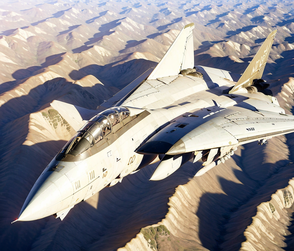 (masterpiece, best quality:1.2), ultra-detailed, F14 Jet, view from top over desert (realistic:1.5), <lora:EdobF14_v1.0:1>